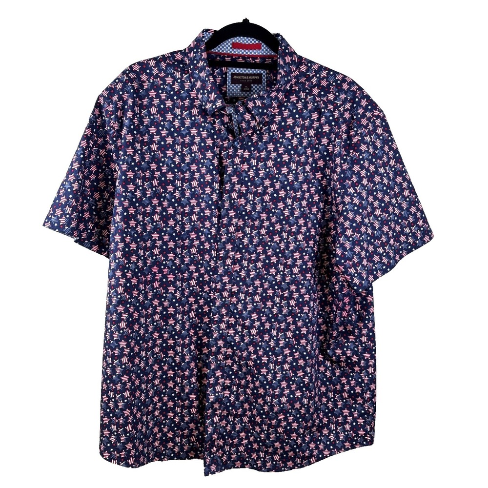 Johnston & Murphy Stars Stripes Flag 4th of July Button Up Mens XL Americana